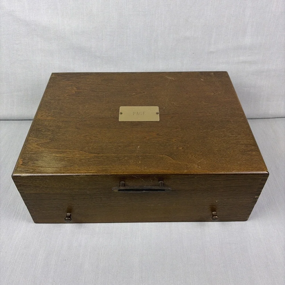 Vintage Wooden Flatware Silverware Storage Chest Box Red Lined Drawer
